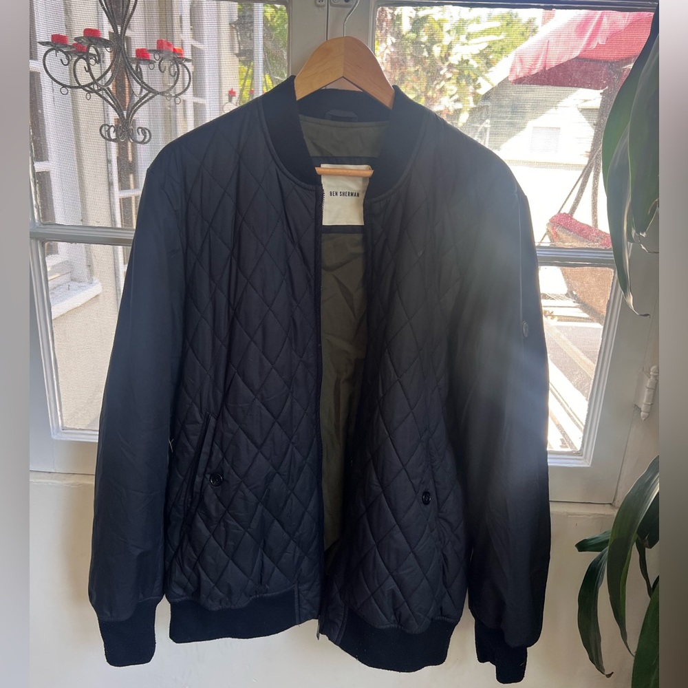Ben Sherman XL Pleaded Black Polyester Cotton Quilted Bomber Jacket